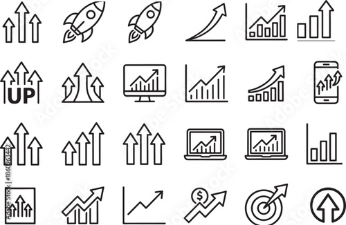 A set of various business and growth icons in a vector format for use in digital and print materials