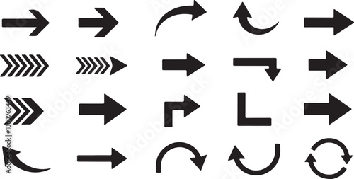 A set of black arrows on a for design and direction