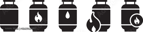 Set of gas canister symbols in black isolated on