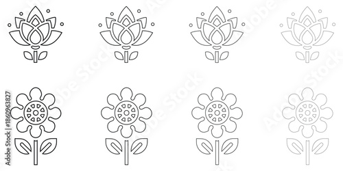 flower vector line icon set, exotic beautiful flower vector outline icon illustration