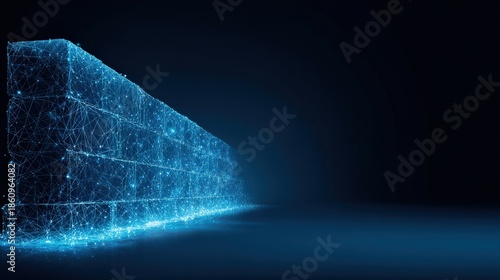 An illuminated, futuristic wall of security, symbolizes protection against digital threats. ..Created with Generative AI, not depicting real subjects.