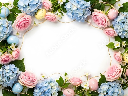 Elegant Easter Floral Frame with Pastel Eggs and Copy Space - Spring Greeting Card Design
