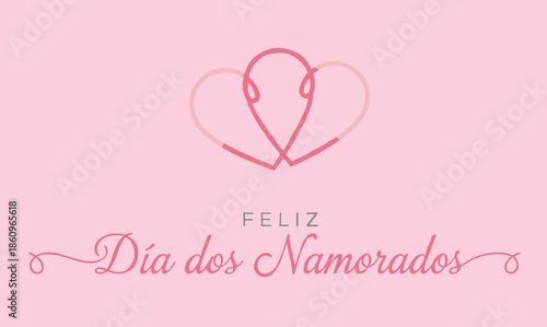 Feliz Dia dos Namorados minimalist pink greeting with line heart illustration, elegant script typography and soft romantic background