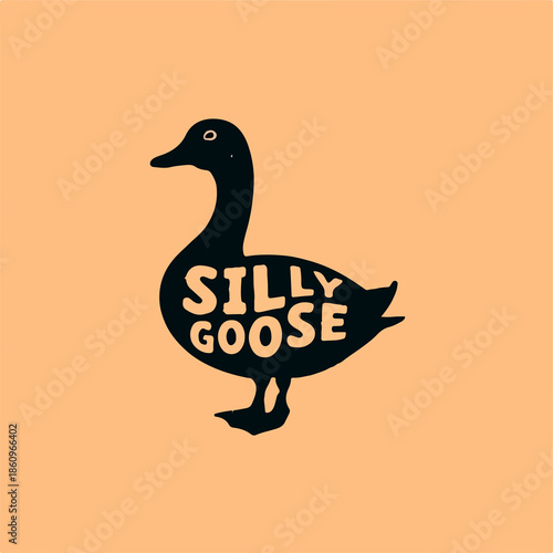 “SILLY GOOSE” Logo Featuring Goose Silhouette with Bold Playful Typography on Light Orange Background