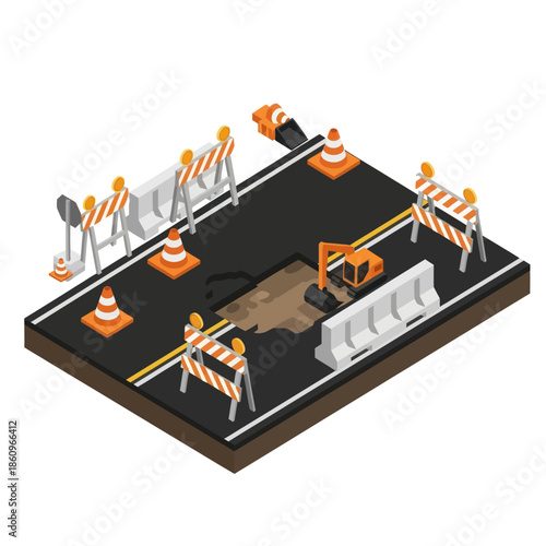 3D Illustration of Construction Workers on Site.