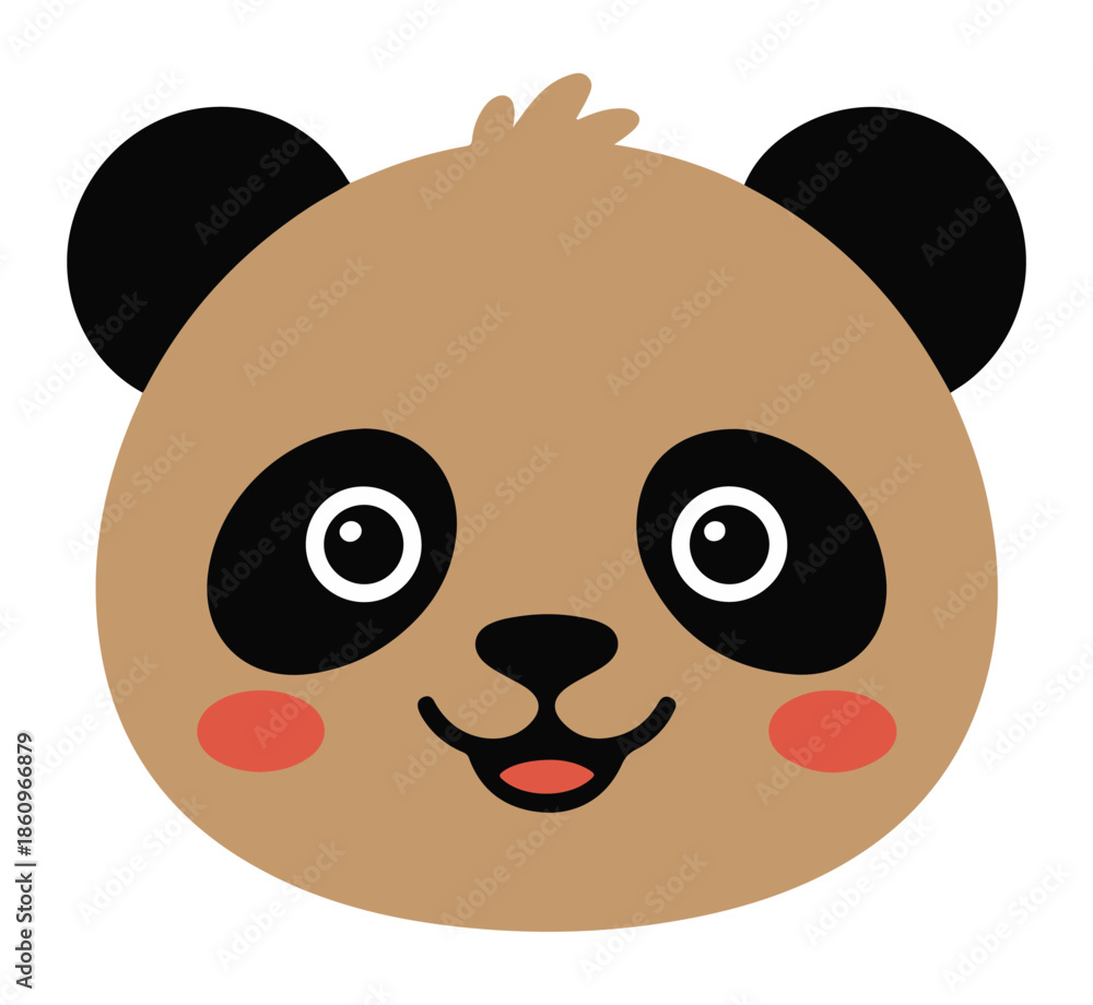 Fototapeta premium Smiling Panda Face with Blush on White Background