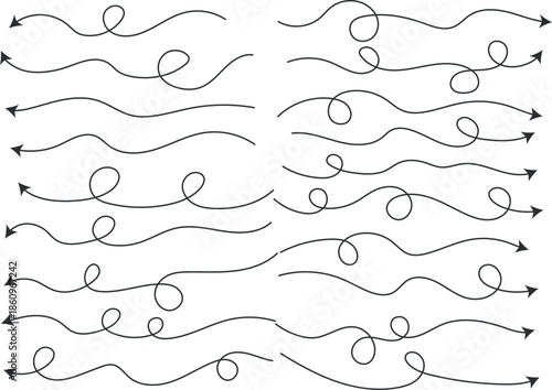 A collection of artistic, simple, and elegant abstract lines arranged in a visually pleasing manner. Some lines feature swirls and arrows, enhancing the overall dynamic composition