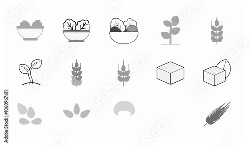 Minimal Green Line Vegan Food Icons Eco Organic Lifestyle Vector Set