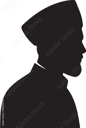 Black silhouette of man wearing hat and coat