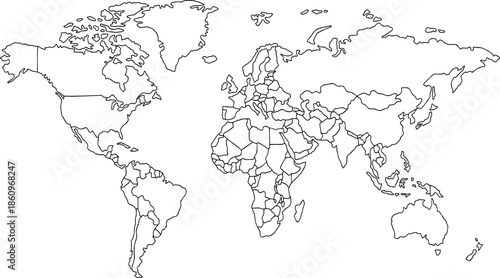 A blank world map showing all continents, representing global geography and the world's diverse countries