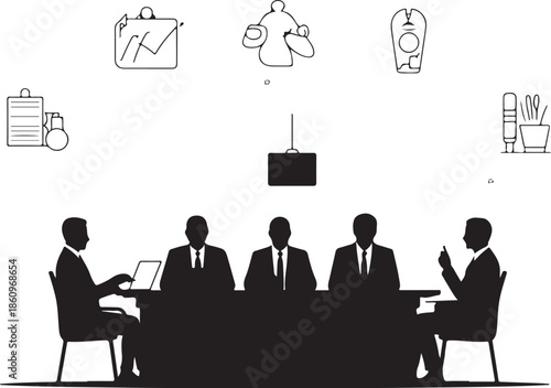 Five men in suits sitting around a table in a meeting room