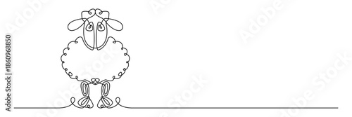 Cute sheep with fluffy wool continuous line art minimalist vector illustration
