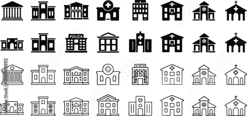 Collection of Building Icons for Government and Religious Institutions Keywords: building