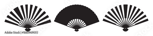 Black Handheld Fans on White Background