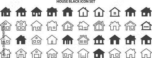 Extensive set of black house icons in solid and outline styles Keywords: house, home, building