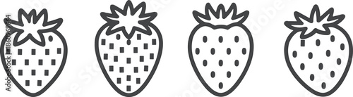 Four stylized strawberry icons with different dot patterns fruit food