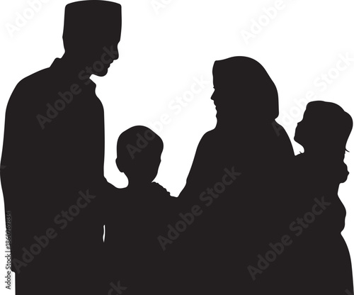 Silhouette of a family of four standing together four people
