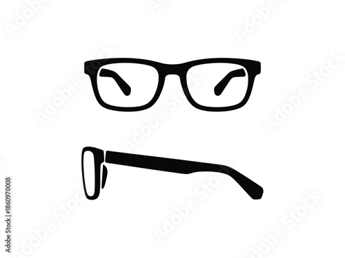 Black silhouette of modern fashion spectacles in front and side view optical accessory item for vision correction vector illustration