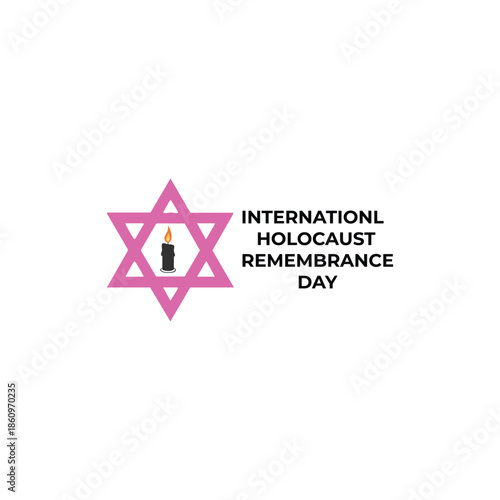 Pink Star of David with candle flame and "International Holocaust Remembrance Day" text
