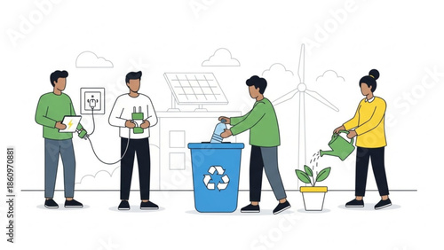 People engaging in eco friendly sustainable living practices daily