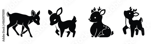 Set of adorable baby deer silhouettes for various design projects and children's themes