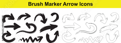 brush marker arrow icons on white background