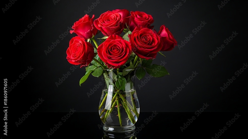 Fototapeta premium Bouquet of red roses in vase.