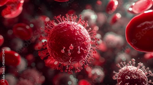 Blood cells, bacteria and virus traveling through a vein. bubble air particle under the water, science biology infection blood cell and virus concept 4K motion graphic