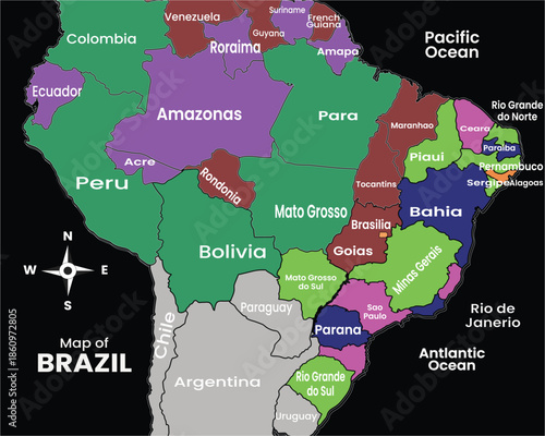 A colorful mosaic style map of South America made from harlequin circles showing the continent in a creative geographic design