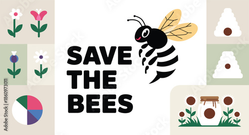 Save the bees with colorful eco friendly illustrations