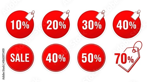 Discount sale percentage tags icons set.