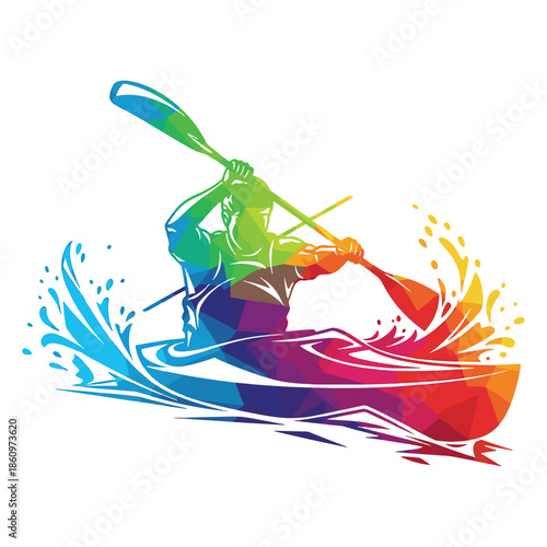 Kayaker Paddling on Water Illustration