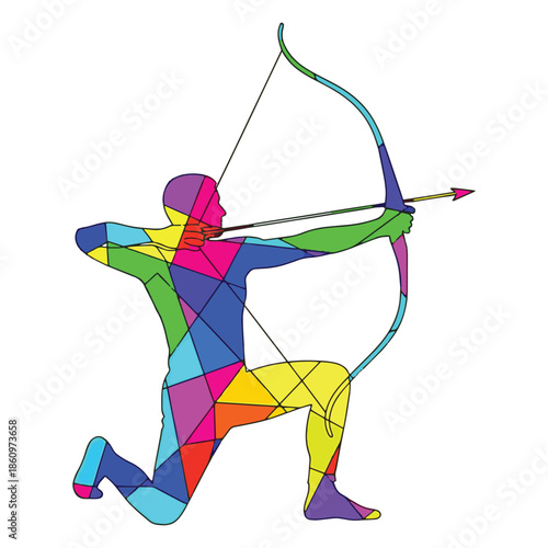 Colorful Geometric Archer Aiming Bow