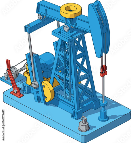 Oil pumpjack isometric illustration showing petroleum extraction machinery, industrial energy equipment isolated on white background flavector