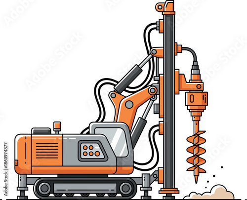 Rotary drilling rig with auger bit and tracked base for construction and geotechnical equipment design - flavector