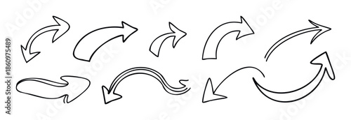Hand drawn doodle arrows in various dynamic shapes and directions provide essential visual guidance for presentations, infographics, and engaging user interface elements.