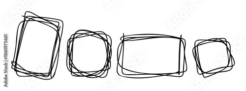 Set of four doodle style hand drawn frames perfect for adding a handwritten touch to presentations, social media graphics, educational materials, or emphasizing key information.