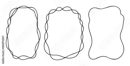 Three black abstract wavy line frames perfect for adding a modern organic touch to social media posts, stories, invitations, or branding projects and digital content
