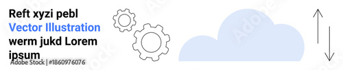 Cloud computing, data transfer, technology systems, software processes, workflow automation, digital storage. Blue cloud with gears and data arrows. Cloud computing and data transfer concepts