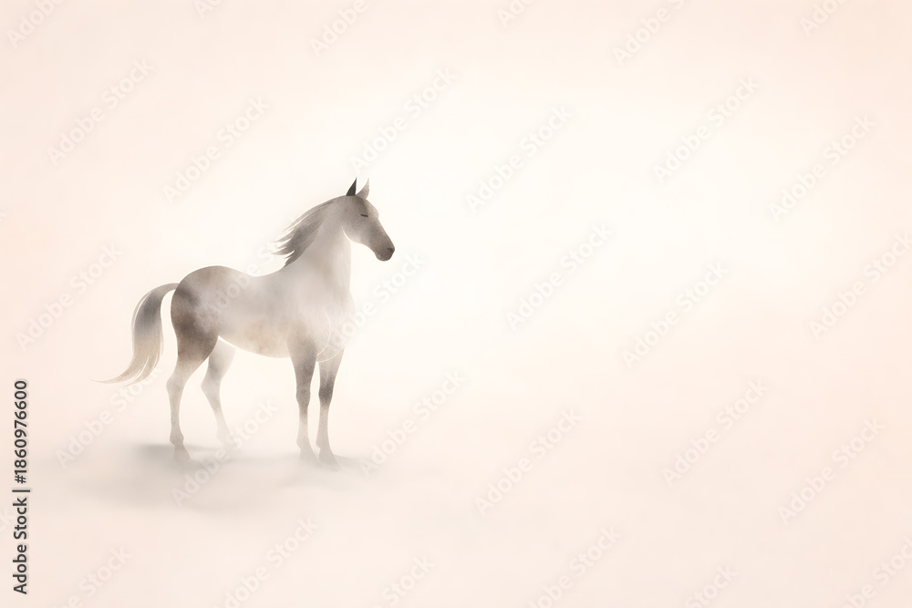 Fototapeta premium Minimal Horse Silhouette on Soft Beige Background