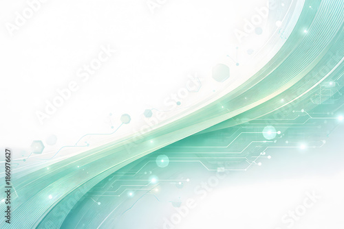 Abstract Green Technology Wave Background with Digital Lines