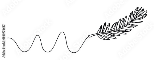 Simple continuous line drawing featuring a flowing wave morphing into an elegant botanical leaf or feather, ideal for natureinspired graphics, minimalist branding, or decorative prints in