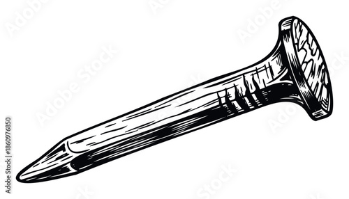 Classic hand drawn carpentry nail essential for building projects and home improvement applications or industrial and DIY related graphic needs