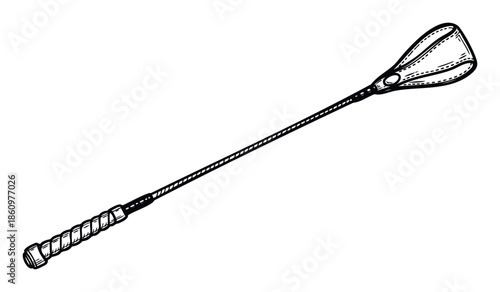 Classic equestrian riding crop drawing ideal for sports equipment catalogs, horse riding school brochures, or western themed graphic assets for various projects.