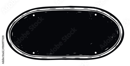Hand drawn black oval grunge frame with rough borders and white distressed texture perfect for vintage labels signs and graphic projects