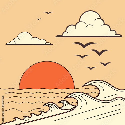 vector illustration of a sunset