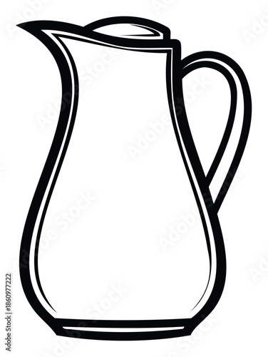 Simple graphic outline of a beverage pitcher for serving water or juice, useful for food and drink related advertisements or product labeling and menu designs