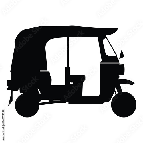 Auto rickshaw silhouette illustration, three wheeler city transport icon isolated on transparent background.