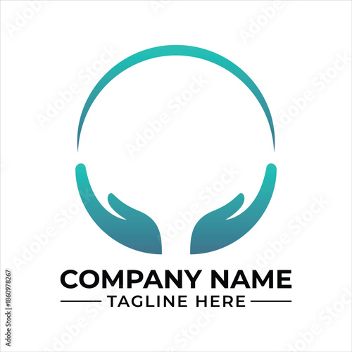 Abstract logo design with two hands forming a support structure around a circular shape