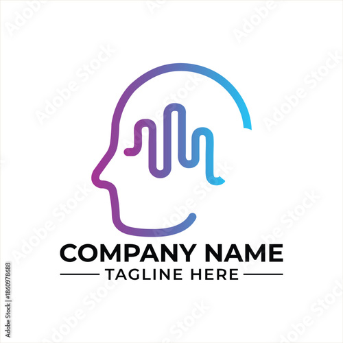 A modern and minimalist human head profile logo with an abstract internal wave design